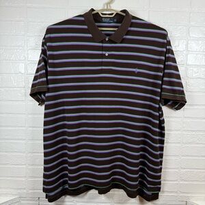 Men's Vintage Polo Ralph Lauren
Striped Polo Shirt Brown Purple Green
Size 5XB